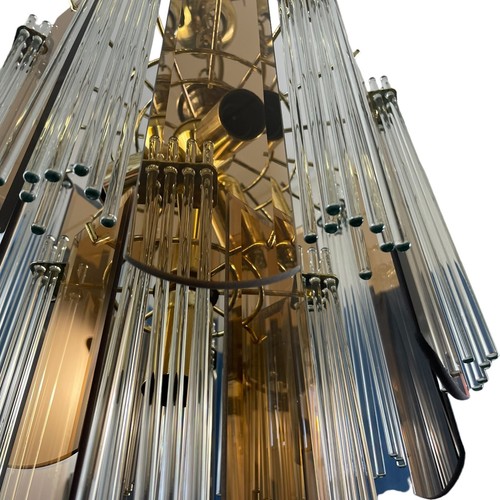 Mid Century Modern Chandelier Light Ceiling Pendant Glass Smokey 5 Bulb 1980's - Picture 12 of 13
