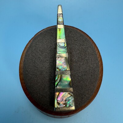 Vintage massiver Sterlingsilber 925 Abalone Dreieck Anhänger Größe 2'' Länge
