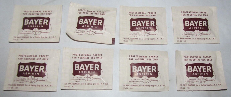 BAYER Aspirin Advertising Small 8 Packets Vintage 1980's Professional Hospital