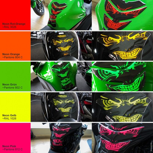 Tankpad 3D Gel Aufkleber böse Augen dont touch my bike neon rot orange : Form 41 - Picture 5 of 6