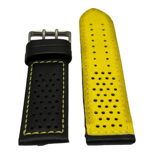 Uhrenarmband 24mm Echt Leder Schwarz Mit Gelber Naht Art.1 - Bild 3 von 3