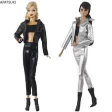 Fashion Leather Clothes Set For 11.5" Doll Outfits Jacket Pants Top Boots 1/6