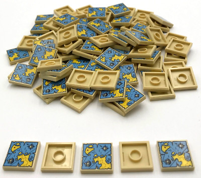 Lego 100 New Tan Tiles Flat Smooth 2 x 2 Map Blue Water Land Compass Parts