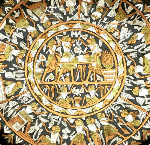 Egyptian Etched Metal Plate Healer Design w Silver, Brass & Copper Detail 11 In - Picture 2 of 11