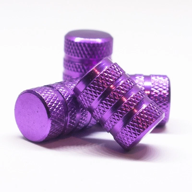 Juego de 4 tapones de válvula de neumático antipolvo de aluminio con sello de anillo de goma antideslizante púrpura para vehículo Foto 3 de 4