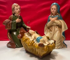 Vintage Christmas Ardco Nativity Creche Joseph & Staff, Mary, Jesus Manger Japan