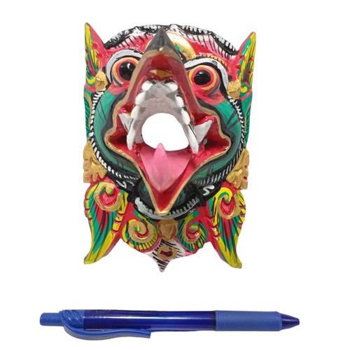 Green Garuda Wood Mask Hand Carving Indonesian Balinese Wall Art Decor Hanging - Picture 10 of 13