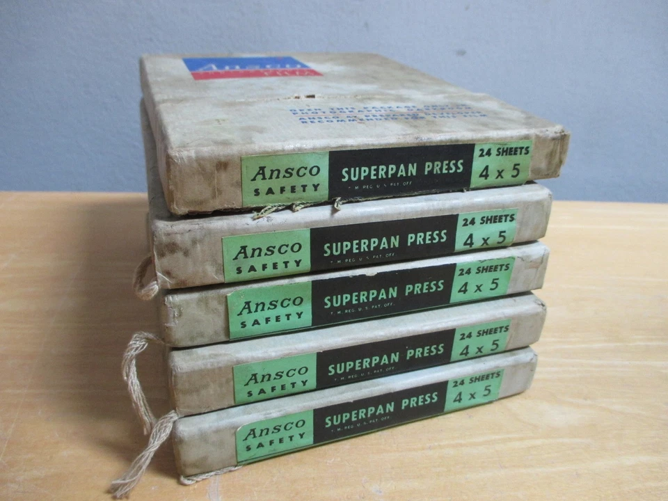 5 cajas de papel fotográfico Ansco Superpan Press 4 x 5 120 hojas *selladas* abril 1946 Foto 3 de 4