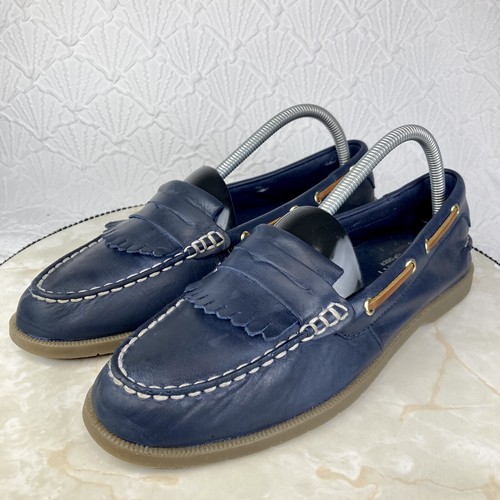 Sperry Shoes Womens Sz 9.5 Navy Blue Leather Conway Kiltie Boat Nautical Loafers - Picture 5 of 12