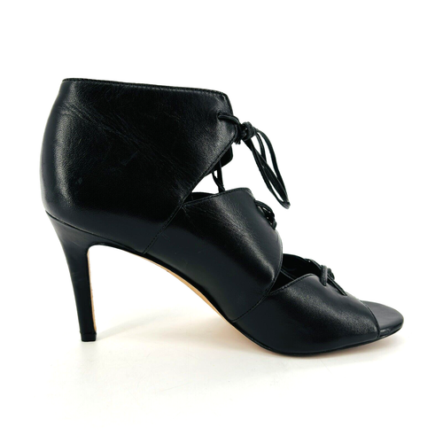 Womens 7 M Via Spiga Vibe Sandals Lace Up Caged Heels Black Leather Shoes - Picture 6 of 11