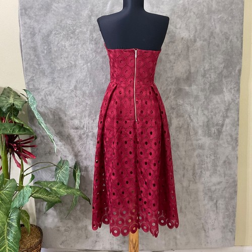Nicholas Red Spot midi dress US size 4 Lace Strapless Cocktail party lined - Picture 3 of 10