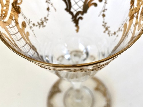 10 Moser Crystal Wine Glasses, Raised Gilding, Hand Blown - Picture 13 of 14