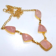 Decent Rose Quartz Golden Plated Necklace 18
