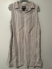 Tahari 100% Linen Shirtdress Coastal Stripe Size 1X Sleeveless Collared Preppy