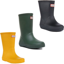 Hunter Kids First Classic Rubber Welly Boots Unisex Shoes In Green UK 1 - 13