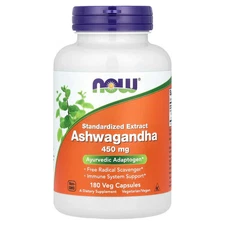 Now Foods Ashwagandha 450 mg 180 Veg Capsules GMP Quality Assured, Kosher,