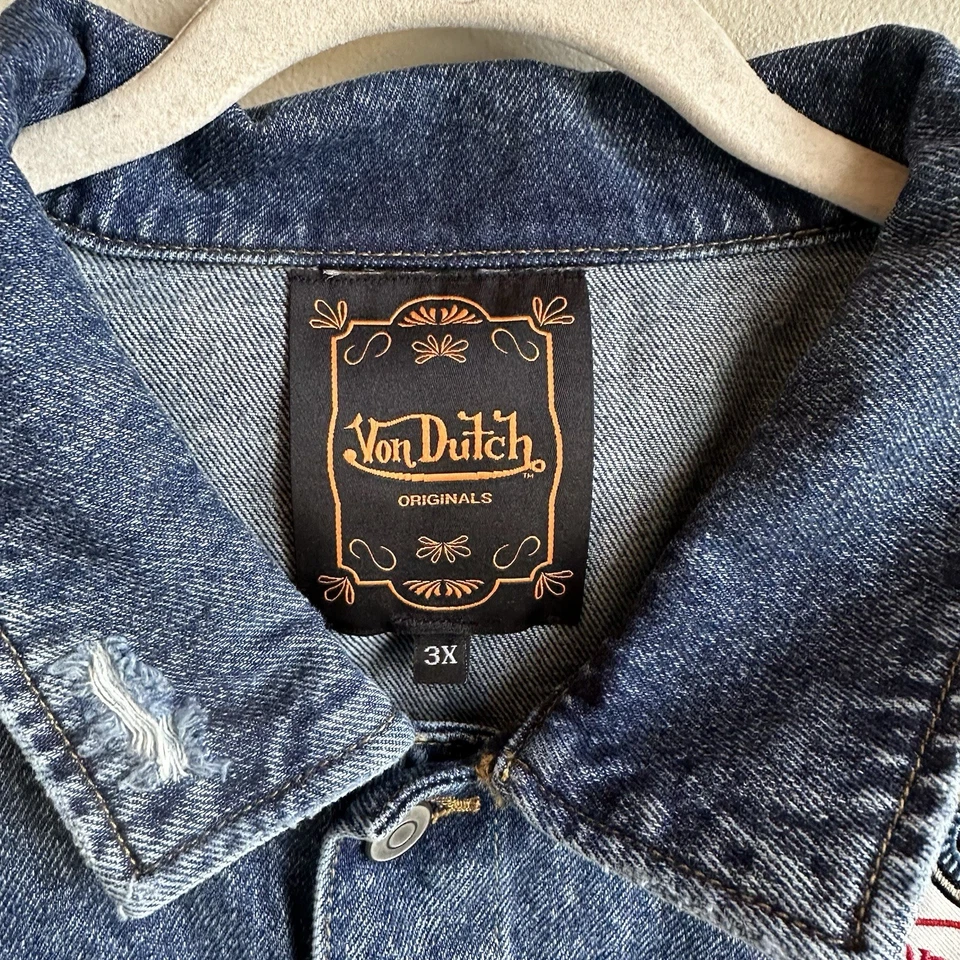 NUEVO SIN ETIQUETAS Von Dutch Originals Denim Trucker Chaqueta Flying Eyeball Para hombres Talla 3XL Foto 3 de 4