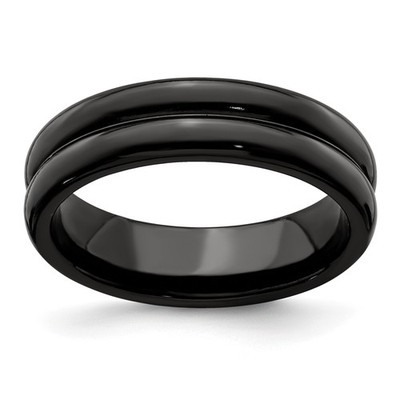 Titanium Black Ti with Grooves 6mm Band Ring