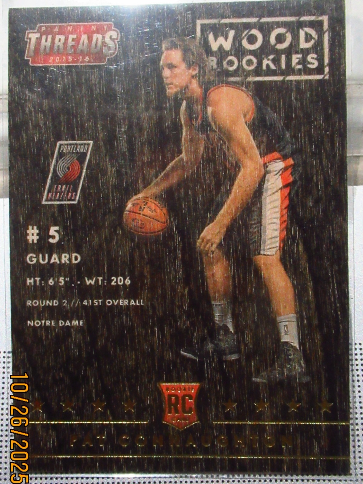 2015-16 Panini Threads Basketball-Pat Connaughton-Wood Rookies #249 (RC)