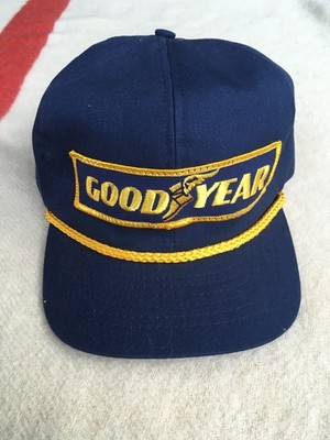 Vintage Goodyear Tires Trucker Hat Snapback Blue Yellow USA Swingster Racing Cap