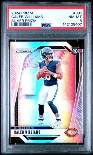 142105407 Caleb Williams 2024 Panini Prizm #301 Silver Rookie RC PSA 8