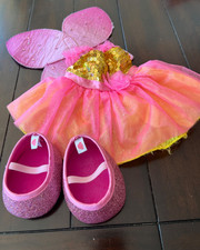 Build a Bear Workshop Fairy Wings, Pink/yellow tulle dress, pink shoes costume