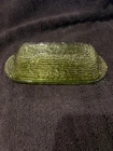 VTG MCM Anchor Hocking Soreno Avocado Green Covered Stick Butter Dish Glass MINT