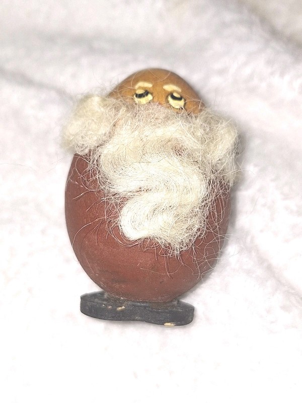  Egg Shaped Santa Claus Figure Signed Hand Painted Bald Head White Beard.