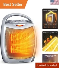 Quiet Ceramic Space Heater with 1500W/750W Heat - Perfect for 200 Sq Ft Indoors