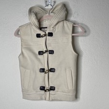 Old Navy Sherpa Fleece Lined Hooded Unisex Vest Kids Sz L Toggle Full Zip Ivory