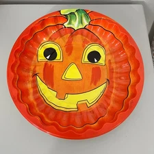 Vintage Ullman Company Halloween Pumpkin Plastic Candy Dish 9.5"