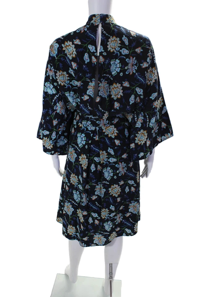 Tome NYC Womens Navy Floral V-neck Cut Out Back Short Sleeve Dress Size L - Image 3 of 4