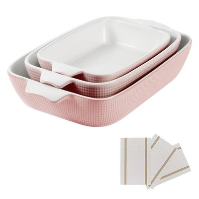 Fakafa Ceramic Casserole Dishes Set Of 3 Stoneware Baking Pans For Oven