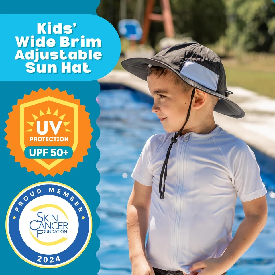 Wide Brim Sun Hat | UPF 50+ Protection for Baby Toddler and Kids Black - Image 2 of 4