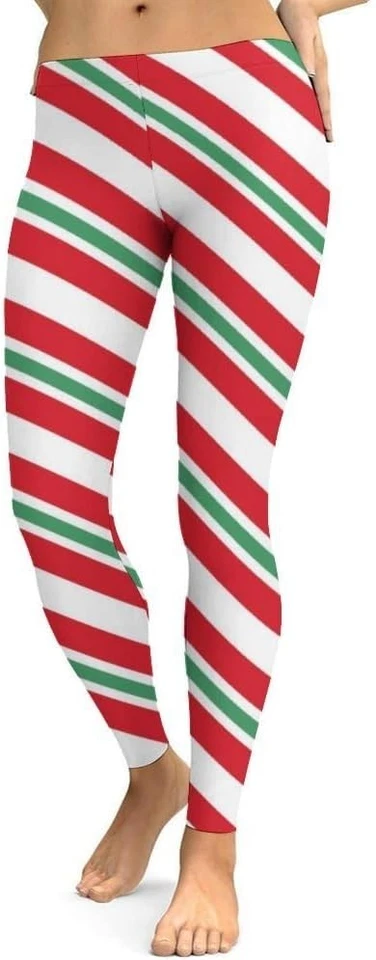 Candy Cane Christmas Leggings for Women | Holiday Striped High Waist Yoga Pants - Image 4 of 4