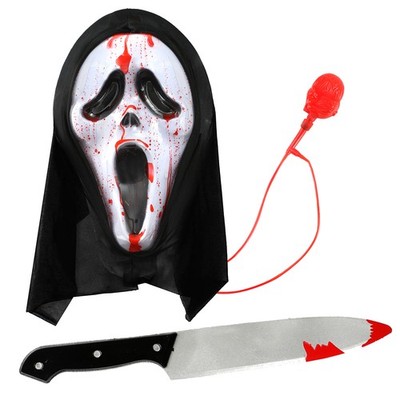 DELUXE BLUTIGE SCHREIER MASKE + MESSER GESPENST GESICHT HORROR HALLOWEEN KOSTÜM