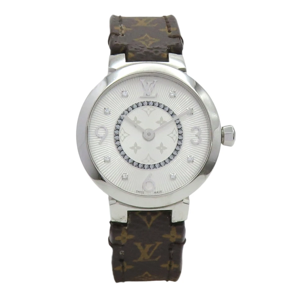 Reloj LOUIS VUITTON Tambour Slim Q12MG Cuarzo Monograma Lona Acero Inoxidable Foto 2 de 4