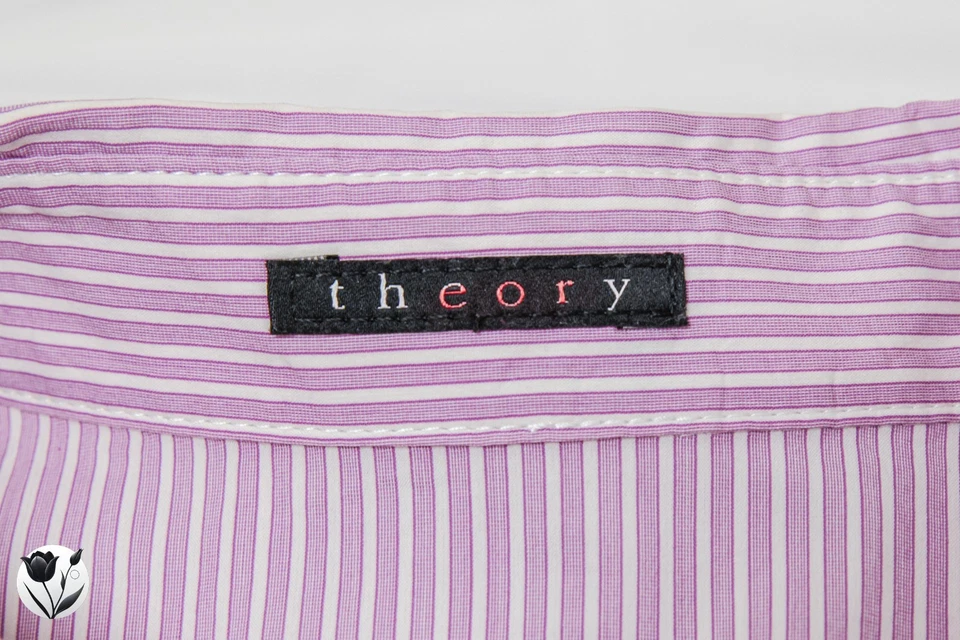 Theory 女式纽扣衬衫 S 码丁香白色条纹长袖衬衫 — 第 4/4 张图片