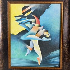 Small Framed Art Deco Style Modern Abstract Art Print Ballet Dancer Decor