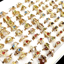 30Pcs Wholesale Laser Cut Stainless Steel Color Zircon Wedding Engagement Rings