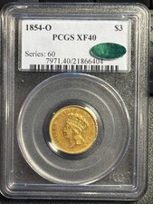 1854 O Gold Three Dollars $3 Indian Princess Head PCGS XF-40 PQ CAC