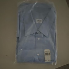 Armani Collezioni Men's Blue Solid Dress Shirt 17M Collared Long Sleeve Button