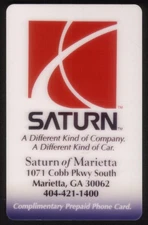10u Saturn of Marietta Georgia. Automobile Logo SPECIMEN Phone Card