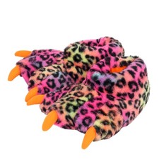 Aopuro Women Plush Animal Paw Slippers Funny Novelty 7-8, Colorful Leopard