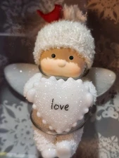 NIB Department 56 Angel Holding Heart W/ Red Bird On Hat