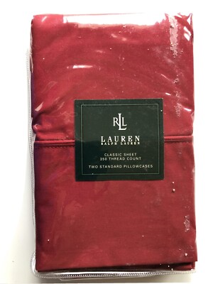 Ralph Lauren SCARLET CLASSIC Two (2) Standard PILLOWCASES  350 Thread Count NWT