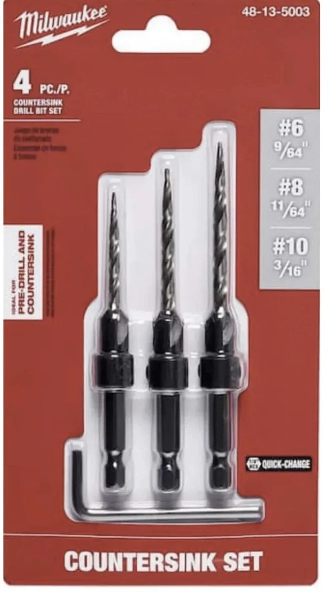 MILWAUKEE 6 8 10 3 Piece Countersink Set w Tapered Pilot