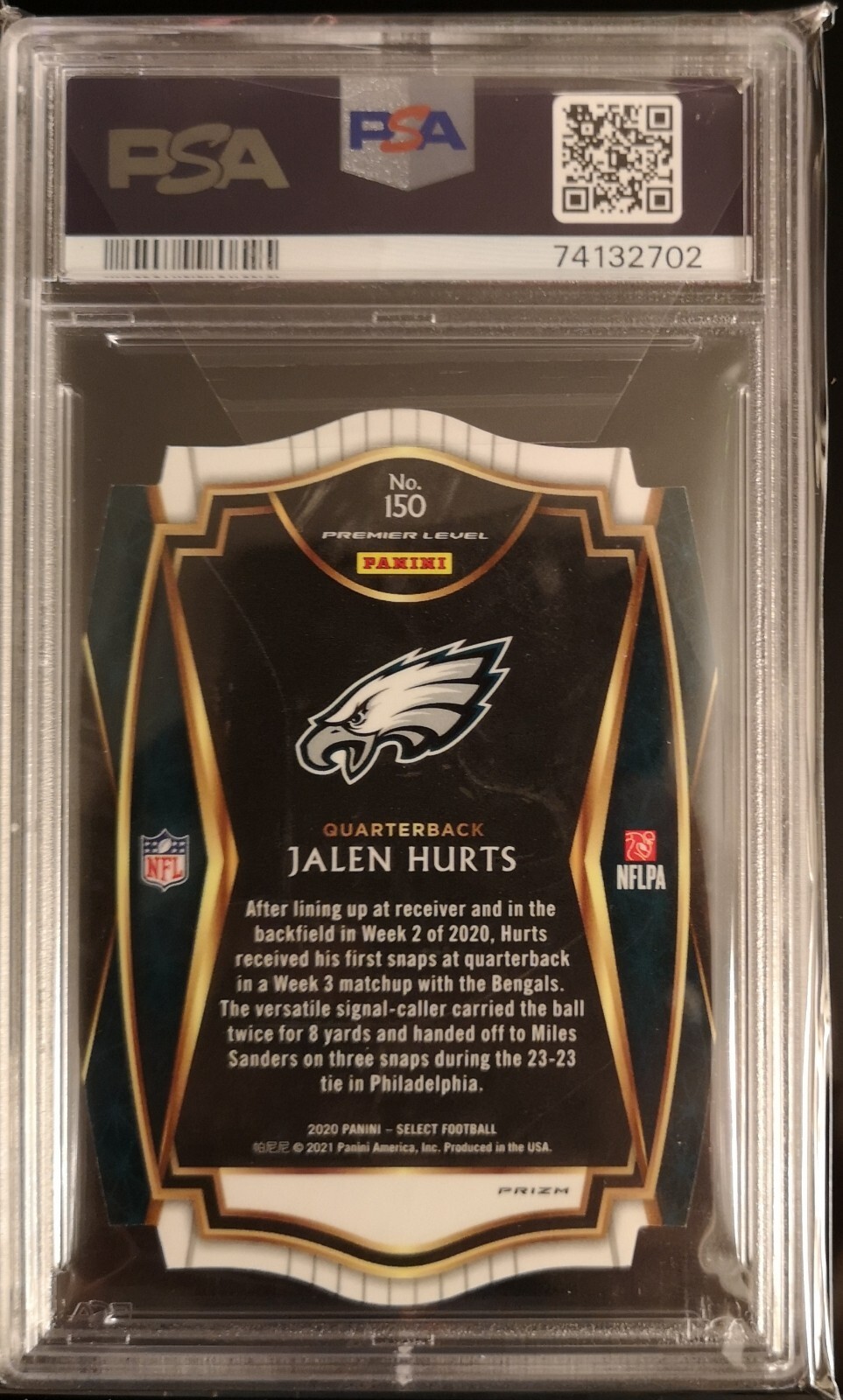 PSA 9 💥 JALEN HURTS RC 2020 Panini Premier Level Select Red Die-Cut Prizm #150 view 2