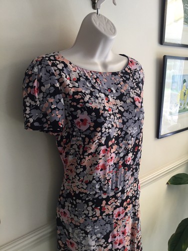 Viyella Summer Dress Size 14 S/Sleeve Fitted Lined Floral Over Knee Back Zip VGC - Picture 3 of 8