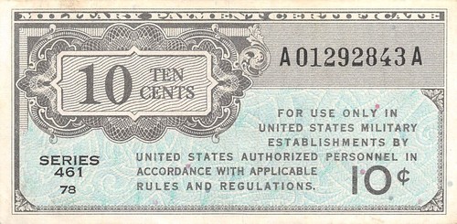 USA / MPC 10 Cents 1946 Series 461 Plate # 78 Circulated Banknote HJ 21 - 第 1/2 張圖片